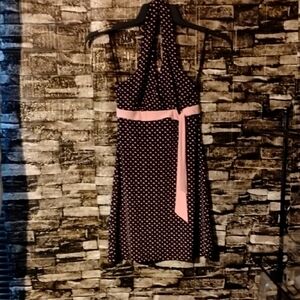 Misope Polka Dot Halter Dress - Black and Pink